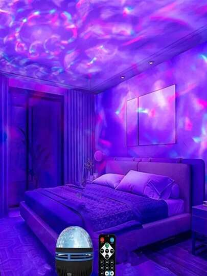 1 件带遥控器的 LED 波浪灯投影仪，北极极光效果，多色可调，卧室夜灯投影仪，家庭影院，天花板投影，营造浪漫舒适的氛围，多功能装饰投影灯，适合节日