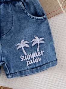 Summer New Baby Boy Gentleman Short Sleeve Shirt And Cool Denim Shorts Set - Blue and White - View 5