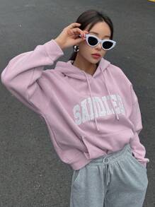 DAZY Áo nỉ có mũ lót giữ nhiệt dành cho nữ, áo hoodie chui đầu thường ngày cho mùa thu/đông - Bụi tím - Xem 5