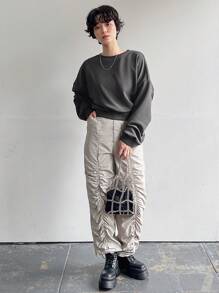 FRIFUL Sudadera con capucha y cordón con bajo asimétrico para mujer con lazo en la espalda - Gris - Ver 3