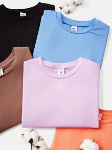 SHEIN Toddler Girls Cotton Drop Shoulder Top & Cycling Shorts Set - Lilac Purple - View 19