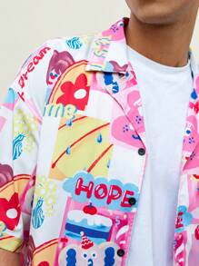 Manfinity VCAY Camisa informal holgada de manga corta tejida con estampado floral para hombres