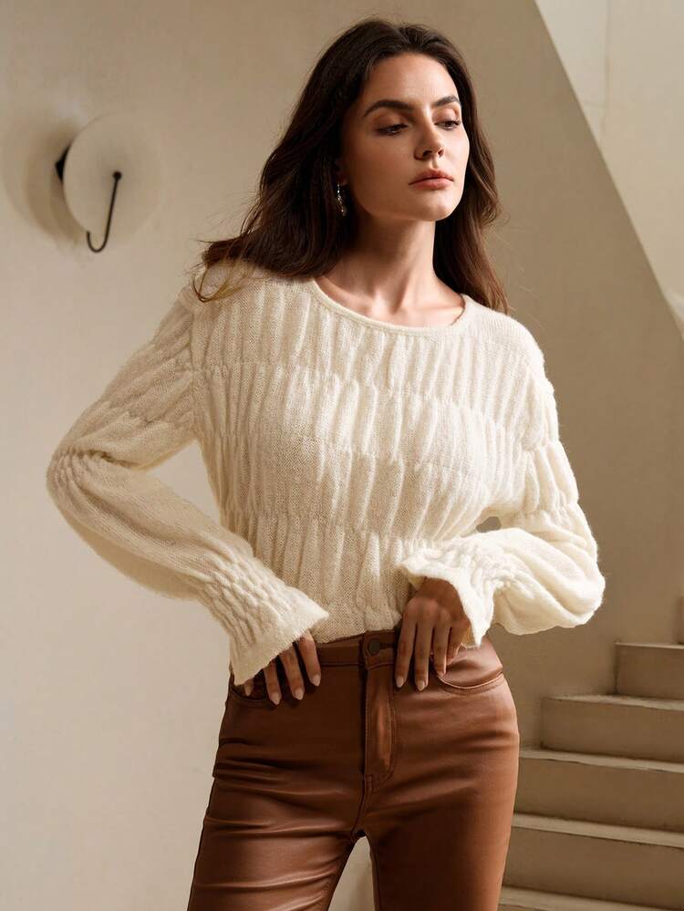 Plain Long Sleeve Sweater Top, Knit Pullover Fall Winter