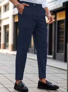 Manfinity Mode Men's Slim Fit Suit Trousers - Navy Blue - View 4