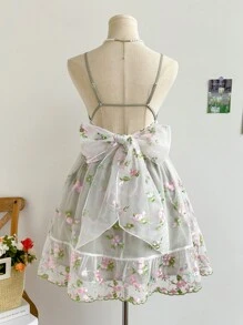 Soleia 女士花卉刺绣修身喇叭裙，浪漫花园派对、暑假、毕业典礼、海滩、休闲午餐装 - 彩色 - 查看 3