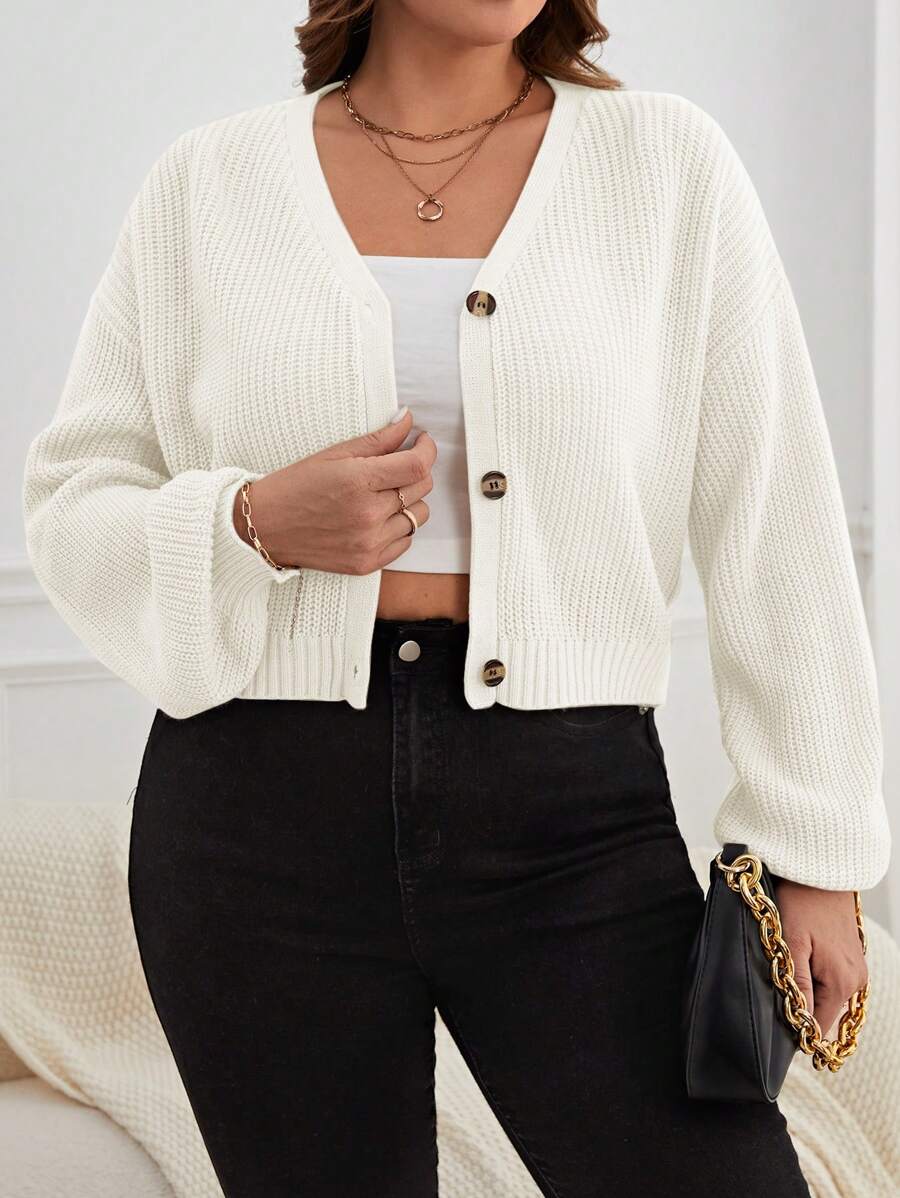 SHEIN Essnce جاكيت كاجوال بأكمام طويلة وأزرار أمامية مقاس كبير، للشتاء - لون مشمشي - مشاهدة 1