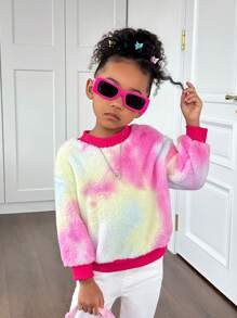 年轻女孩宽松圆领蓬松扎染图案运动衫 - 彩色 - 查看 1