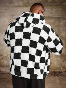 Manfinity Roughcore Áo khoác nam dài tay in họa tiết kẻ caro cỡ lớn thời trang cho mùa thu đông - Đen và trắng - Xem 2