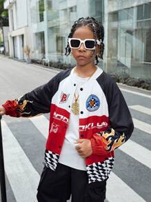 Tween Boy Graphic Pattern Sports Casual Jacket - White - View 5