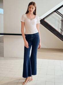 MOTF STUDIO RHINESTONE BOW TRIM TEXTURED SLIM FIT TEE