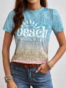EMERY ROSE Women's Letter Print Short Sleeve T-Shirt - Blue - View 5