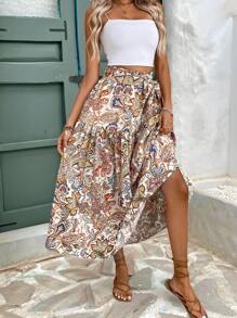 SHEIN Frenchy Bohemian Style Printed Beach Skirt,Old Money,Simple,Bow Tie