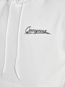 Manfinity Roughcore Plus Size Men's Letter Print Pouch Pocket Pullover Hoodie - White - View 3
