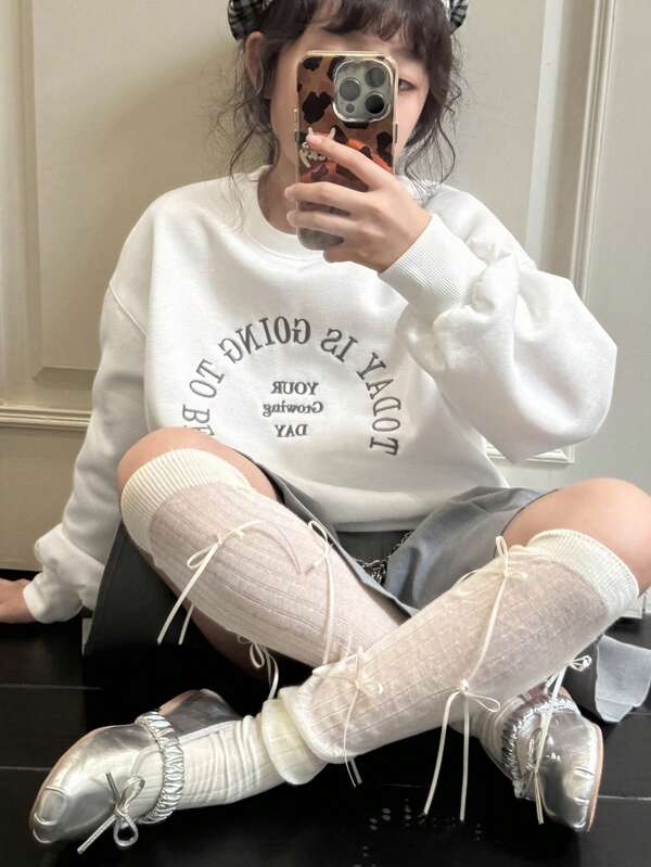 Dazy Kids Tween Girl' Round Neck Letter Print Fleece Sweatshirt, Fall Clothes,Back To School Clothes