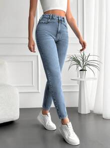 Cloudara High Waist Mom Fit Jeans - Grey - View 4