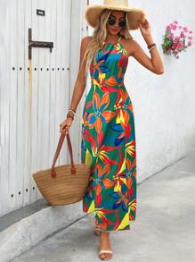 Breezaya Women Floral Allover Print Spaghetti Strap Backless Dress, Casual & Holiday