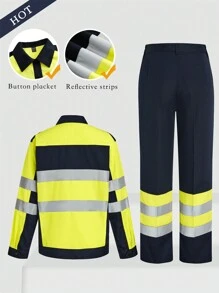 TaskEZ Blusa de manga larga con botones al frente y cuello, y pantalones, uniforme de trabajo de unicolor y parches, ropa de trabajo utilitaria para mujer