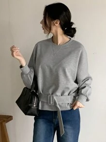 DAZY Áo nỉ ngắn tay cho nữ - Xám - Xem 2