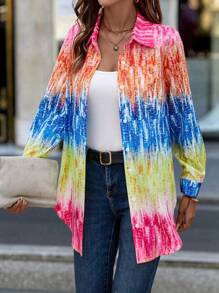 SHEIN LUNE 闪亮亮片装饰女式开衫衬衫上衣 - 彩色 - 查看 3