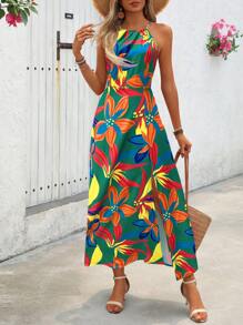 Breezaya Women Floral Allover Print Spaghetti Strap Backless Dress, Casual & Holiday