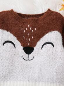 Cute Fox Pattern Crew Neck Sweater For Young Girls - Coffee Brown - View 5