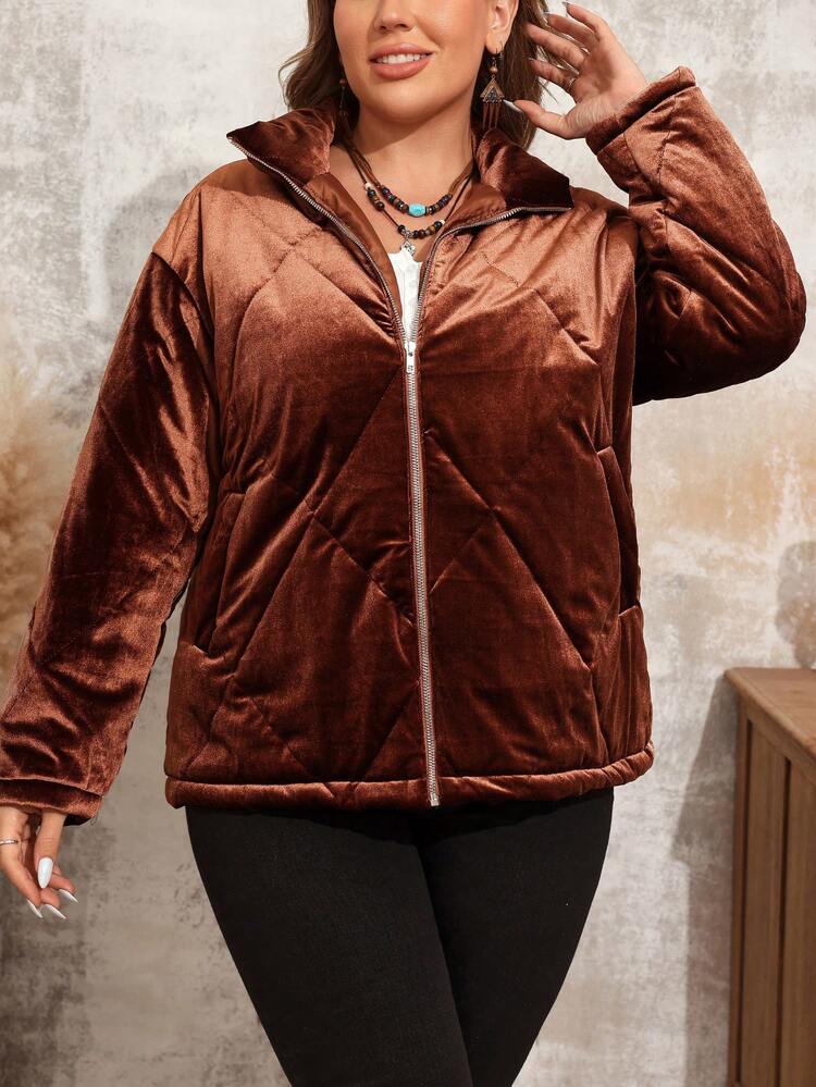Plus Size Zip-Up Long Sleeve Casual Winter Padded Coat