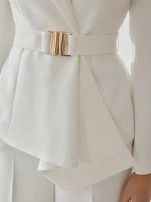 MOTF PREMIUM 纯色尖领垂褶下摆系腰带西装外套 - 白色 - 查看 3