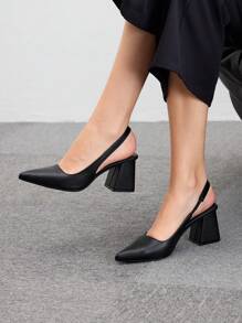 CUCCOO BIZCHIC Chaussures à talons épais à bout pointu en PU avec sangle arrière noire. Idéal pour le travail, les sorties, les fêtes et les vacances. Parfait pour Noël, l'automne, le Nouvel An et la Saint-Valentin