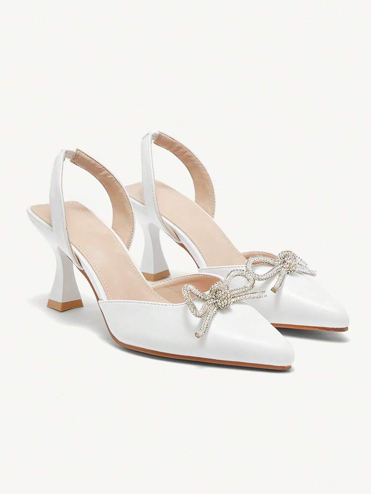 CUCCOO CHICEST Pointed Toe High Heel Pumps With Rhinestone Bowknot And Ankle Strap, Fashion Women Shoes For Commute, Date, Party, Wedding, Holiday Summer Shoes Summer Break Easter Prom Heels For Christmas Elegant Shoes Wedding Shoes Summer Shoes Bride Shoes