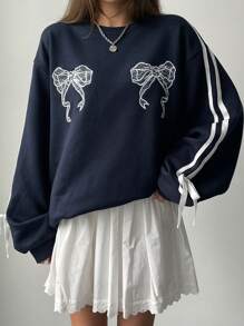 DAZY 蝴蝶结芭蕾舞裙休闲女式运动衫，秋季女装 - 藏蓝色 - 查看 5