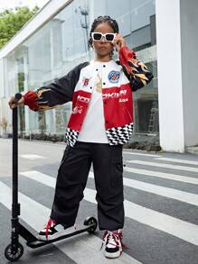 Tween Boy Graphic Pattern Sports Casual Jacket - White - View 4