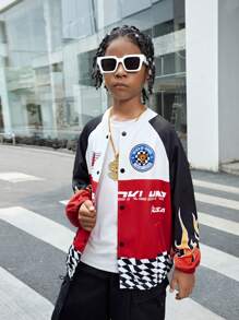 Tween Boy Graphic Pattern Sports Casual Jacket - White - View 6