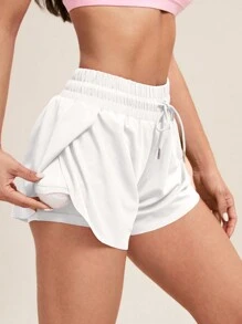Gameset SHEIN Sport 女士抽绳腰部弹性口袋休闲户外运动短裤 - 白色 - 查看 2