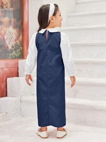 SHEIN Young Girl Contrast Color Peter Pan Collar Contrast Lace 2-In-1 Dress, Suitable For Daily Wear, Family Gathering, Birthday Party, Special Occasions, Suitable For Autumn And Winter