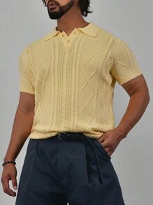 DAZY Men's Summer Solid Color Knitted Top - Yellow - View 4