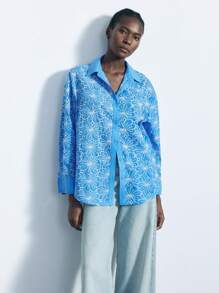 Maija 女式花卉印花简约长袖衬衫 - 藍色 - 查看 2