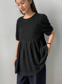 FRIFUL Women's Casual Solid Color Puff Sleeve Blouse, Spring & Autumn,Ruffle