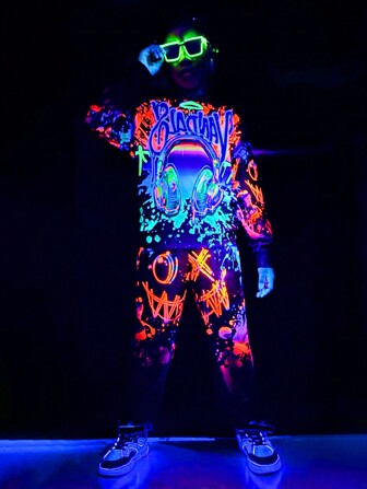 2pcs Tween Boys'' Streetwear Graffiti Artwork Hoodie Sweatshirt And Pants Set, Suitable For Autumn