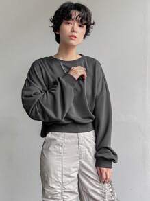 FRIFUL Sudadera con capucha y cordón con bajo asimétrico para mujer con lazo en la espalda - Gris - Ver 4