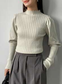 FRIFUL Women's Senior Fitted Solid Color Sweater Fall - Green - View 5