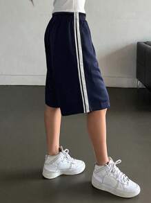 DAZY 夏季彩邊側縫彈性腰短褲 - 藏蓝色 - 查看 2