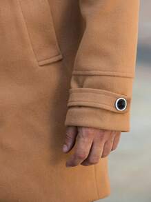 Manfinity Homme Áo khoác nam cổ ve trơn màu cài hai hàng khuy thường ngày, mùa thu/đông - Màu Khaki - Xem 4