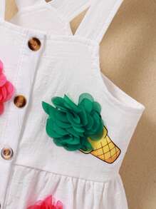 SHEIN Váy chữ A không tay in hình kem nhiều màu cho bé gái, mùa xuân và mùa hè - trắng - Xem 4