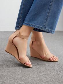 CUCCOO BIZCHIC Apricot Color Ankle Strap Classic Wedge Sandals For Women, Suitable For Commute, Date, Party, Wedding, Holiday Spring Shoes Spring Break Easter