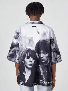 Manfinity VCAY Men's Loose Fit Digital Print Short Sleeve Woven Shirt, Summer - Multicolor - View 3