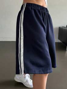 DAZY 夏季彩邊側縫彈性腰短褲 - 藏蓝色 - 查看 6