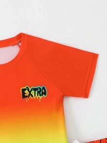 Bộ đồ bơi thông thường in chữ ombre cổ tròn Raglan cho bé trai trẻ - Nhiều màu - Xem 5