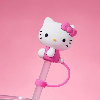 HELLO KITTY AND FRIENDS | SHEIN 1 Pc 3 D Kitty Bow Silicone Straw Cover (Straw Not Included), Day,Valentine's Day