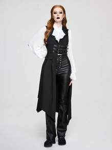 ROMWE Goth 复古男女款哥特式不对称下摆无袖修身女式夹克