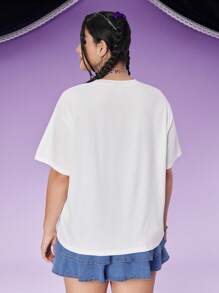 HELLO KITTY AND FRIENDS | SHEIN Plus Cute & Minimalist White  Graphic Tee Suitable For Daily Wear , Cartoon Graphic Tee - White - View 2